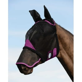 T TEKE Fine Mesh Horse Fly Mask With No Ears - UV Blocking, 3D Eye Visor, Fleece Cushioned Forehead