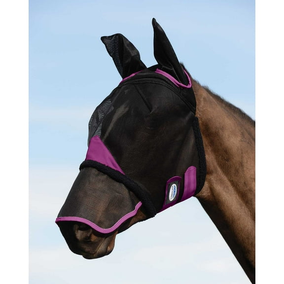 ComFITec Durable Mesh Fly Mask w/ Ears & Nose, Blk/Pur Size: Warmblood/Oversized