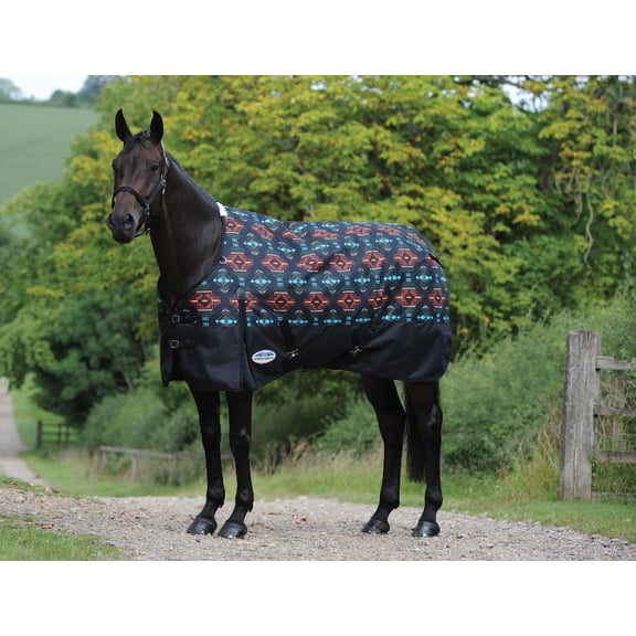 Weatherbeeta Comfitec Essential Standard Neck Turnout Blanket (220g Medium), Black Western Print, Size: 75