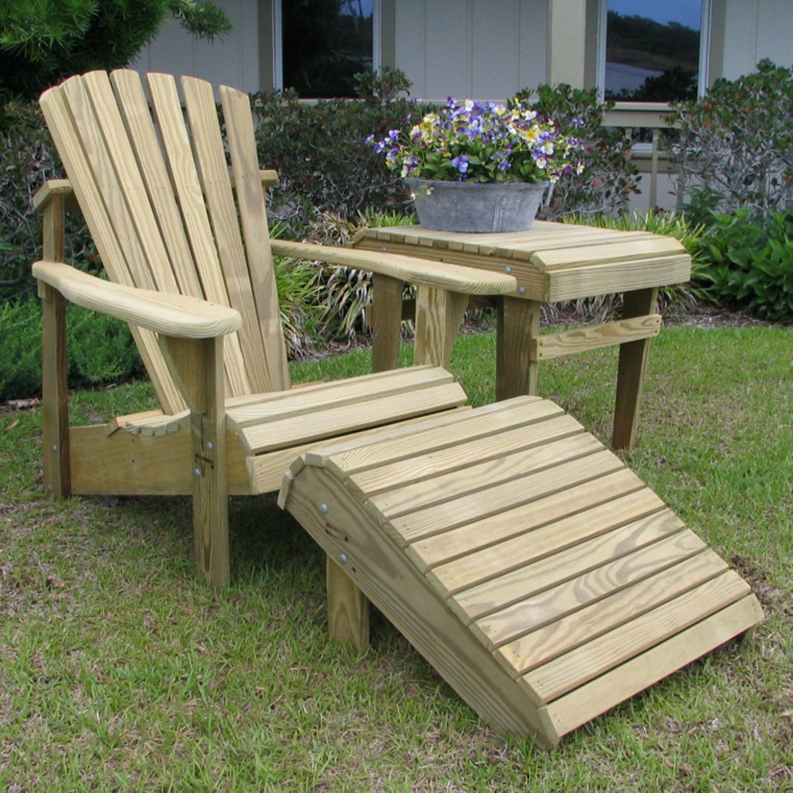 Weathercraft Adirondack Chair Set 3 Piece Set Solid Pressure Treated Wood Unfinished Natural