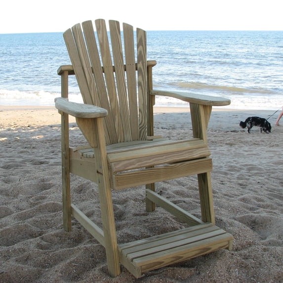 Adirondack Balcony Pub Chair with attached Footrest and designed seating height providing better views over deck, porch, and condo reilings. Pressure Treated Solid Wood - Made in the USA