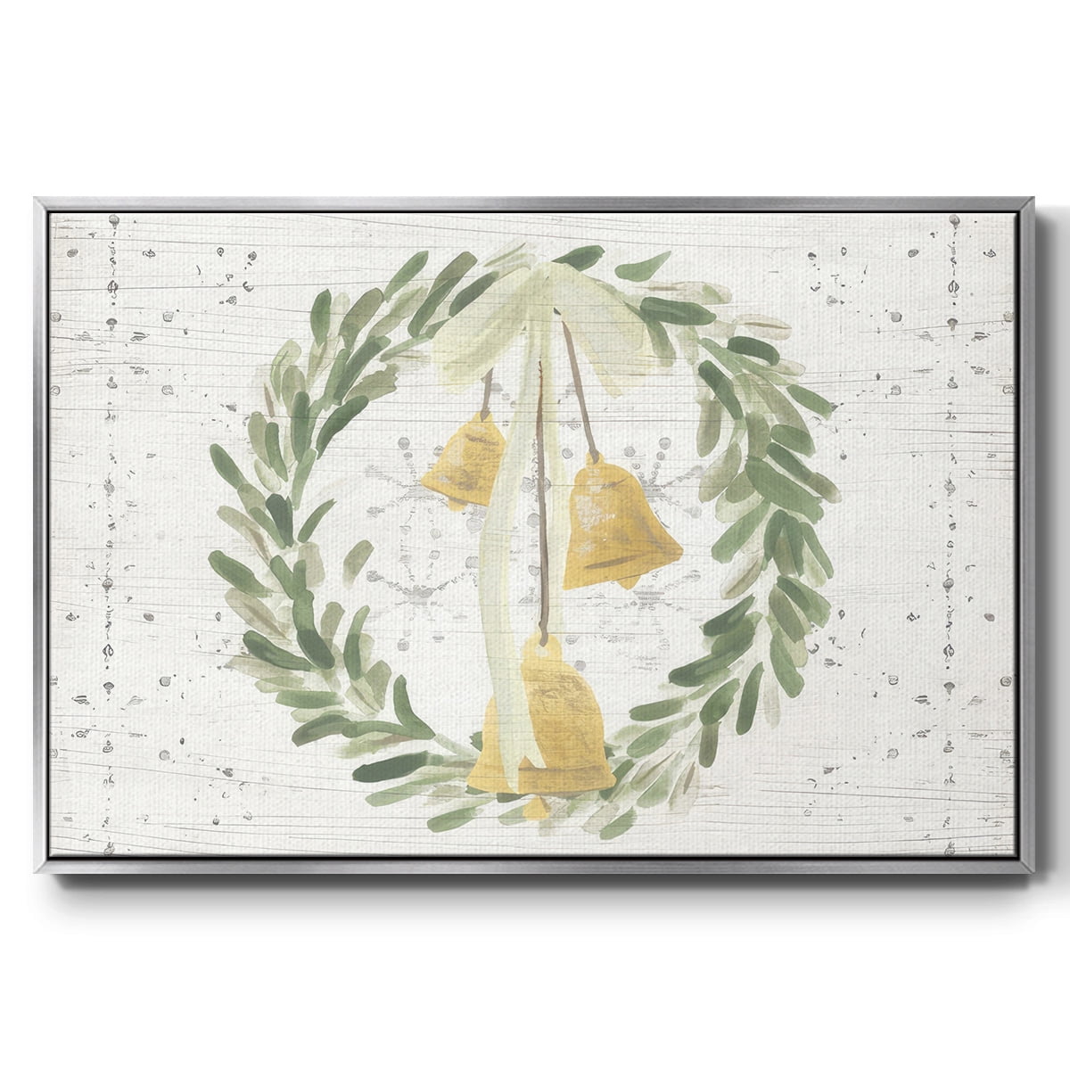 Weathered Aspen Wreath Collection A - Framed Gallery Wrapped Holiday Canvas - 25 x 37 - Silver Frame