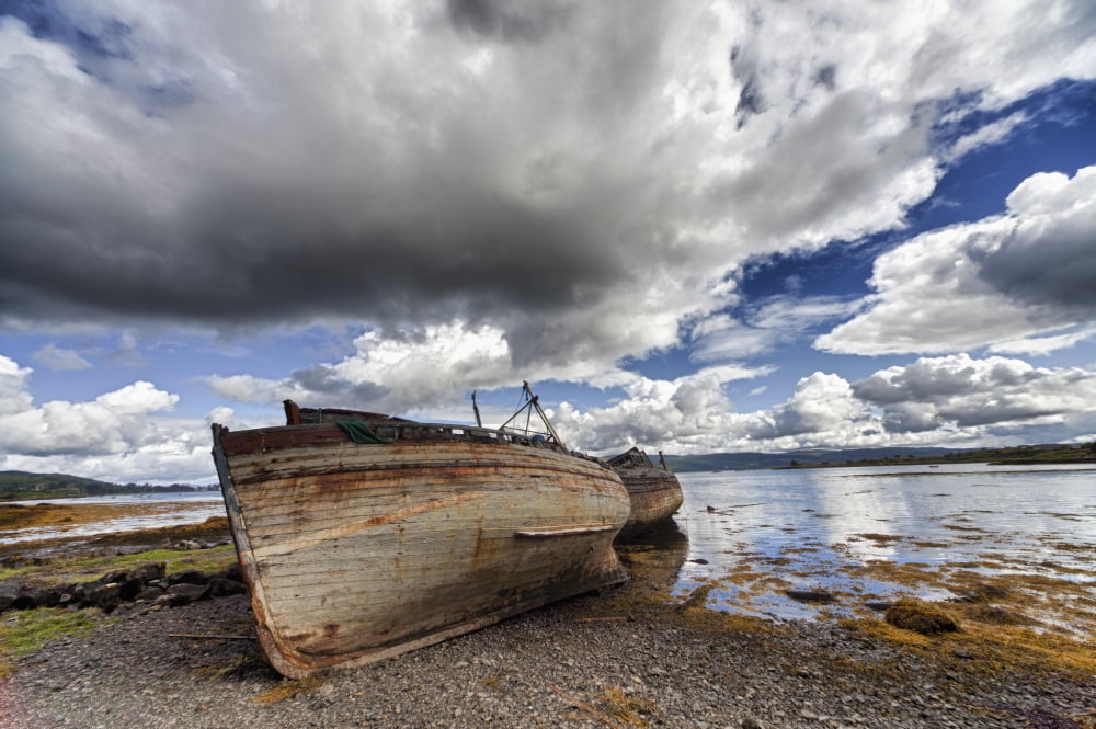 Weathered Boats Abandoned At The Waters Edge Salem Isle Of Mull Scotland Canvas Art - John Short Design Pics (38 x 24)