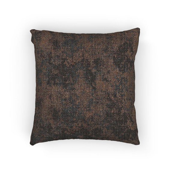 Weathered Brown and Charcoal Stone Texture Decorative Woven Pillow, Cotton-Polyester Shell, Rustic Industrial Style