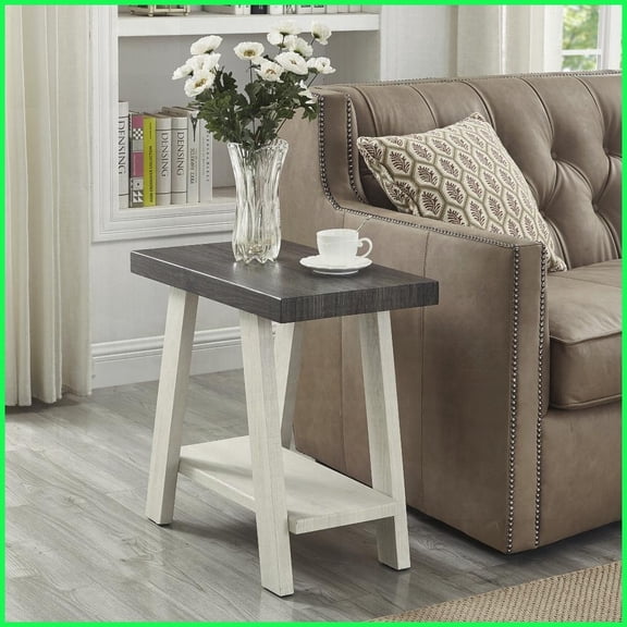 Weathered Charcoal & Beige Athens Coffee Table Overextended Top + Space-Saving Lower Shelf for Living Room