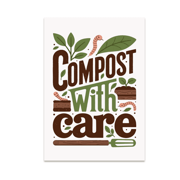 Weathered Compost Sign Typography - Eco-Conscious Gardener - 13x19 Poster Print