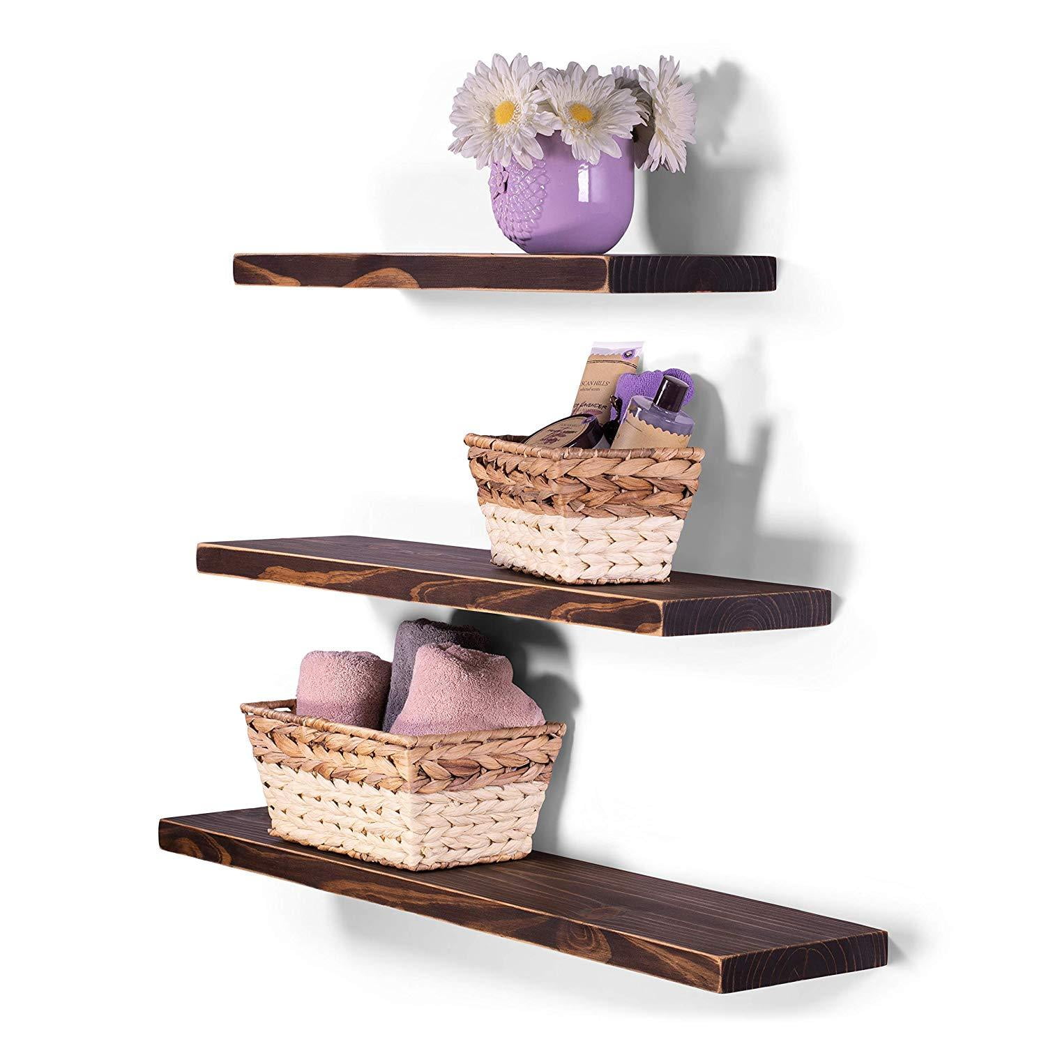 Weathered Edge Pine Floating Shelves (Set of 3)