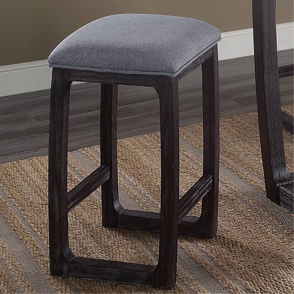 Weathered Espresso Hickory Stool with Decorative Apron / Elegant Bedroom Seating
