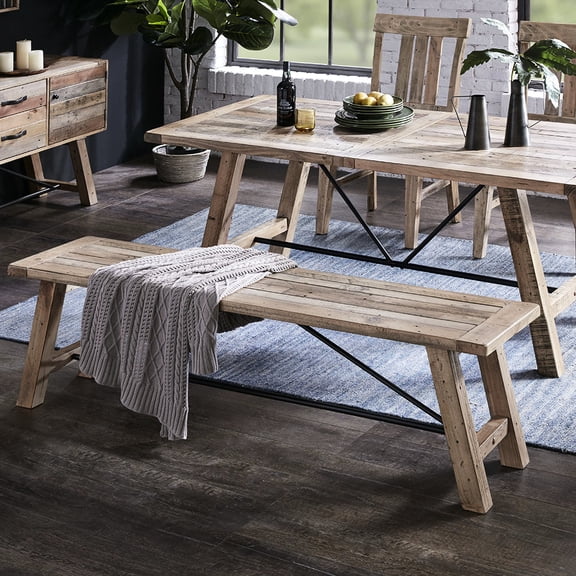 Weathered Finish Pine Bench | Seats 3, Ideal for Rustic Dining Setup