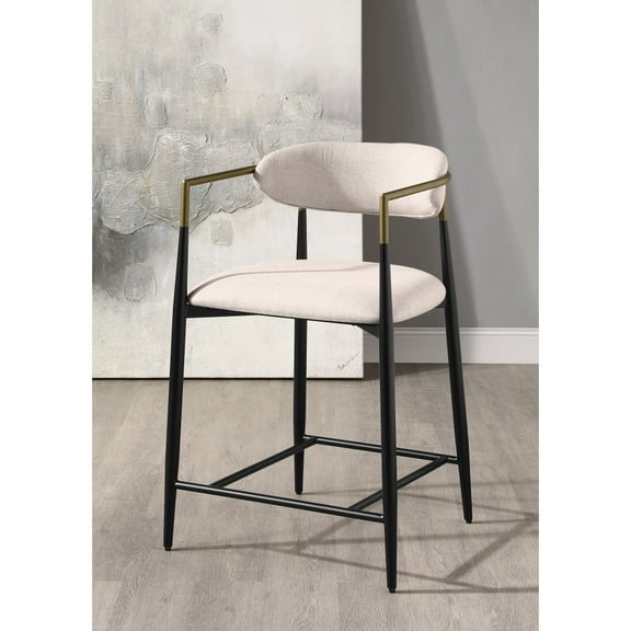 Weathered Finish Style ACME Jaramillo Counter Height Chair (Assembled), Beige Fabric & Black Finish, for Living Room/Study/Dining Room