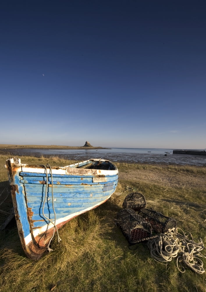 Weathered Fishing Boat On Shore Holy Island Bewick England Canvas Art - John Short Design Pics (12 x 17)