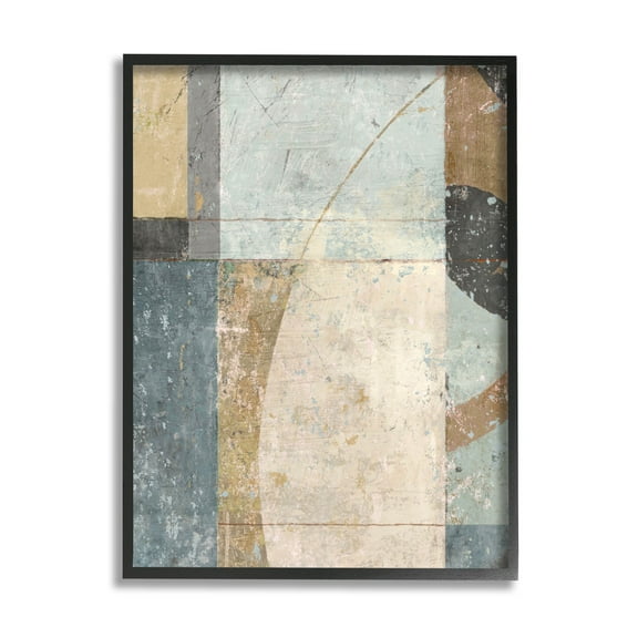 Weathered Geometric Shapes Abstract Painting Black Framed Art Print Wall Art