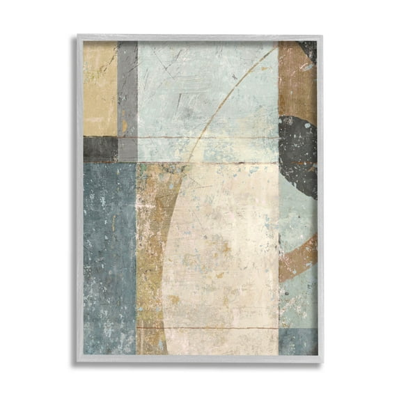 Weathered Geometric Shapes Abstract Painting Gray Framed Art Print Wall Art