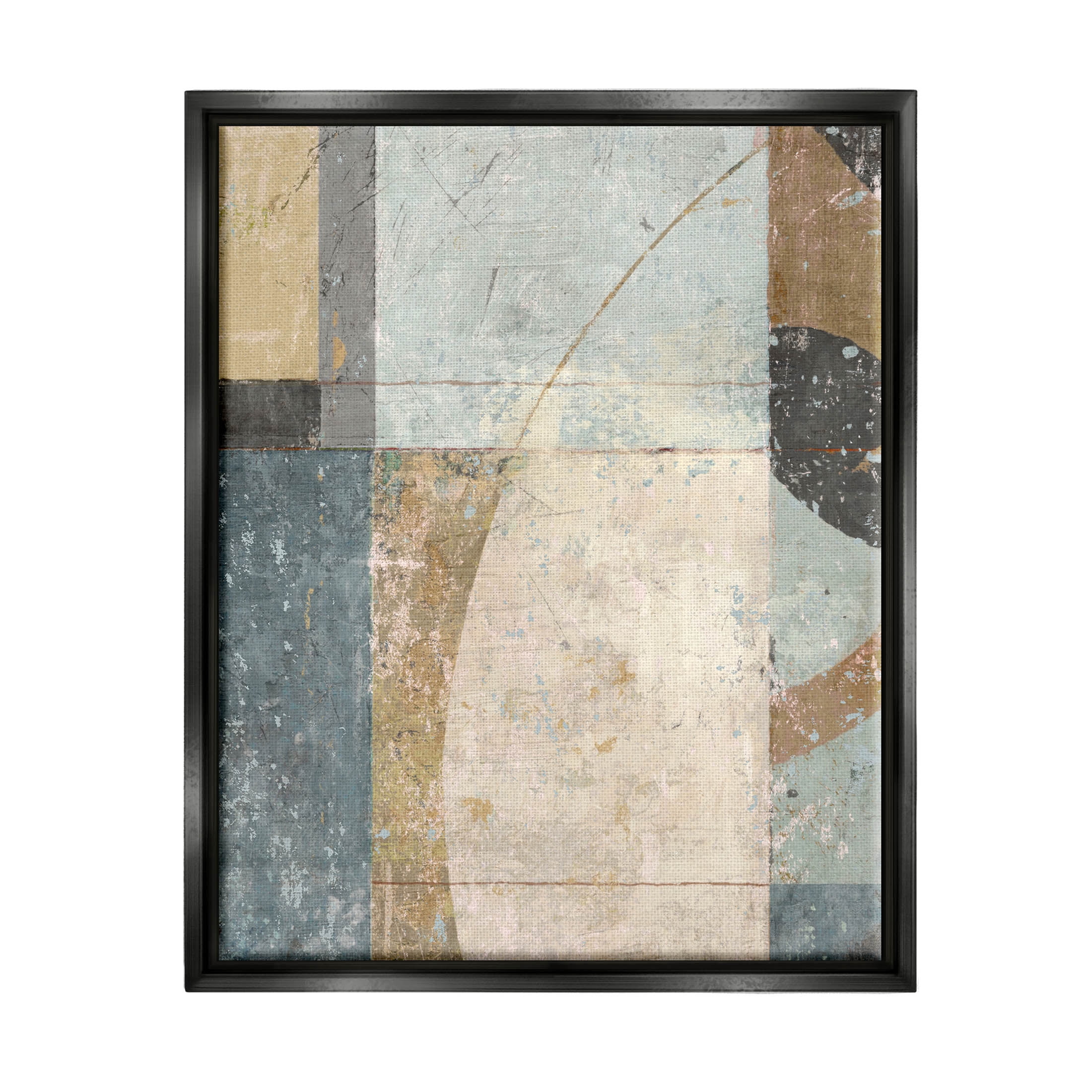 Weathered Geometric Shapes Abstract Painting Jet Black Framed Art Print Wall Art