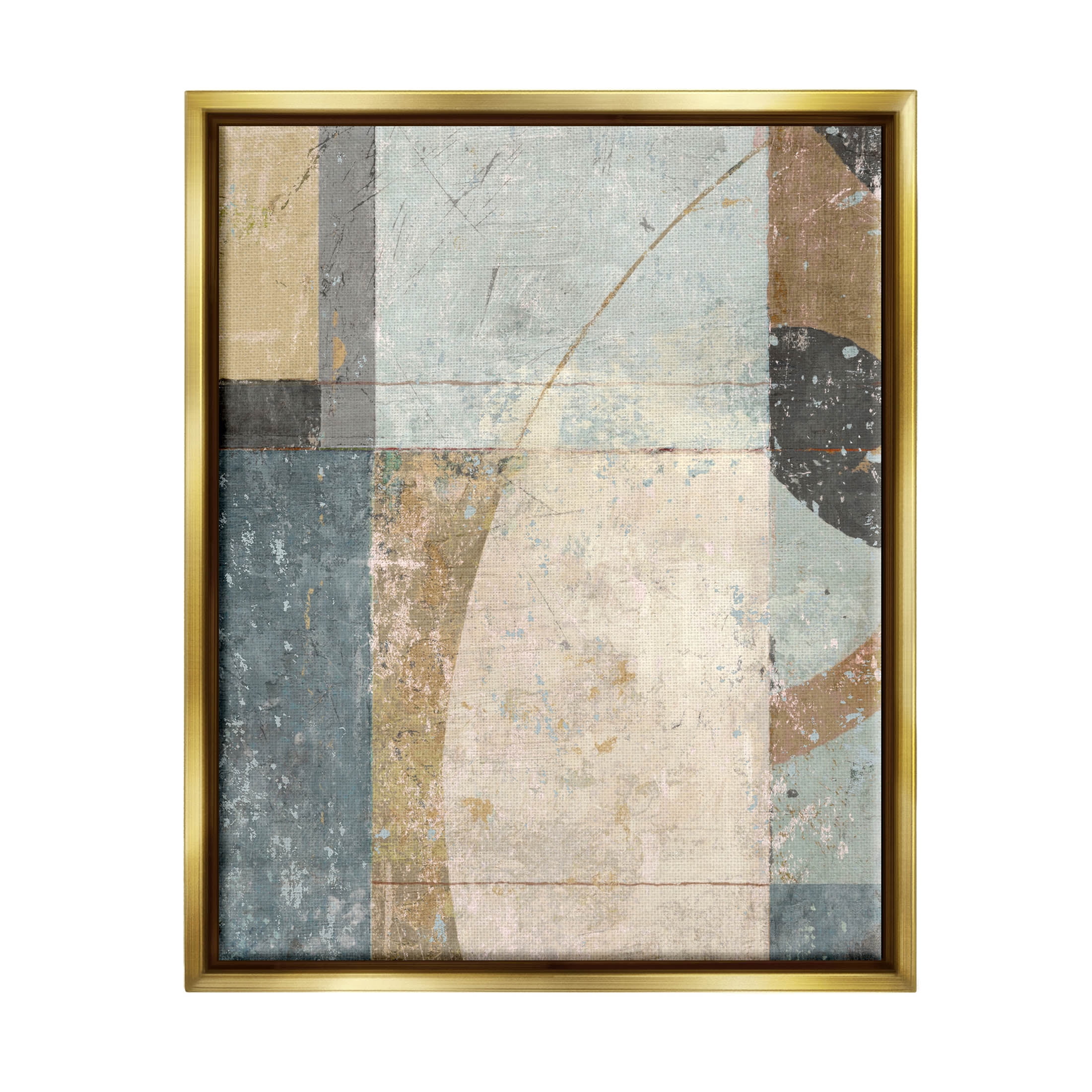 Weathered Geometric Shapes Abstract Painting Metallic Gold Framed Art Print Wall Art