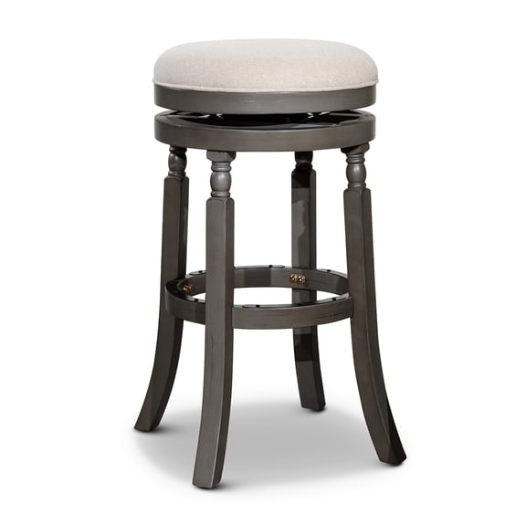 Weathered Gray 30" Bar Stool With Beige Breathable Fabric Seat - Comfortable Seating Option For Or Counter 360° Swivel Solid Hardwood Created Smooth Upholstered Enjoy At