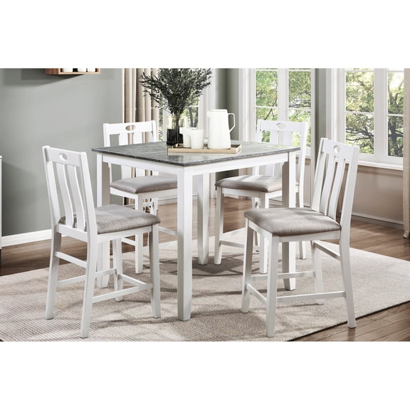 Weathered Gray And White Counter Height Dining - 5 With Fabric Upholstered Chairs Casual Aggregation Table, Seating