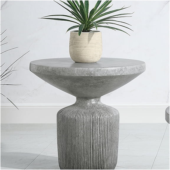 Weathered Gray Concrete End Table, Minimalist Side Table for Living Room, Patio, or Bedroom