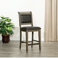 Weathered Gray Counter Stool, 24 Inch Bar Stool with Black Leather Seat