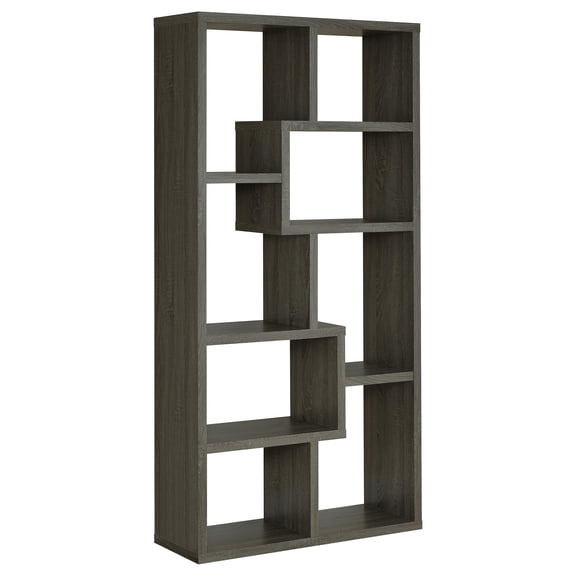 Weathered Gray Engineered Wood Geometric 6-Shelf Bookshelf For Home Office And Living Room