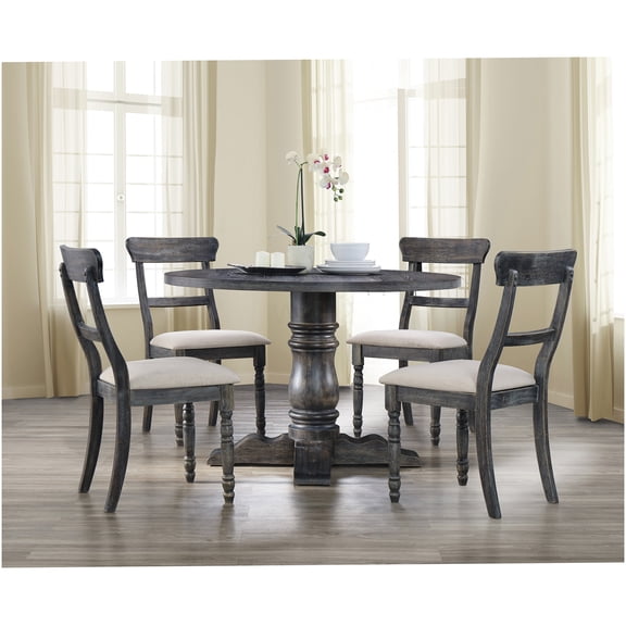 Weathered Gray Round Dining Table with Pedestal Base for Rustic Charm