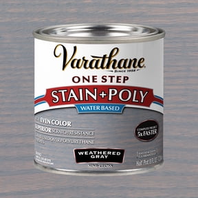 Weathered Gray, Varathane One Step Interior Wood Stain + Polyurethane, Semi-Gloss -384361, Half Pint