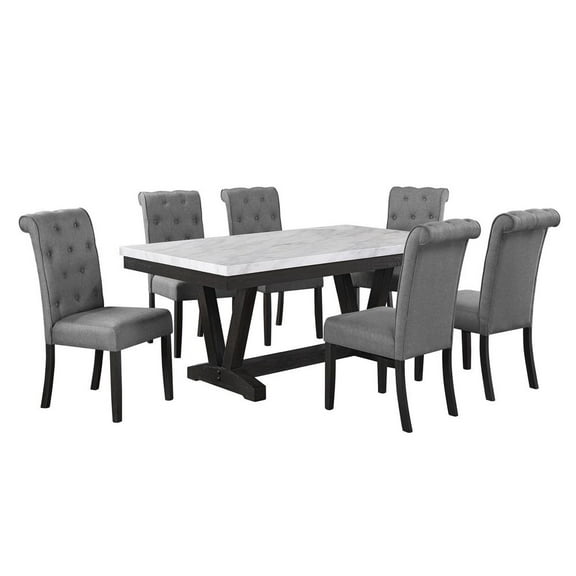 Weathered Gray Wood 7pc Dining Set with Gray Chairs