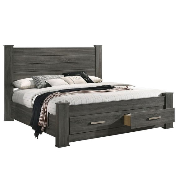 Weathered Gray Wood California King Platform Bed with Storage