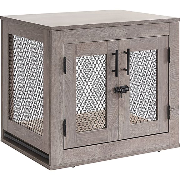 Weathered Grey Dog Crate with Cushion and Tray 23.5" L X 18" W X 20.5" H