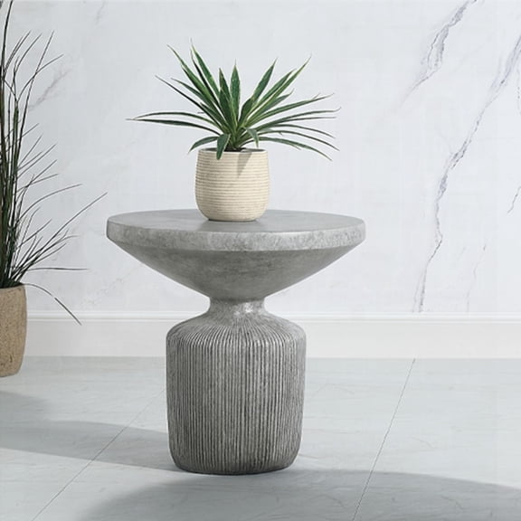 Weathered Grey End Table with Spacious Round Concrete Top and Stable Pedestal