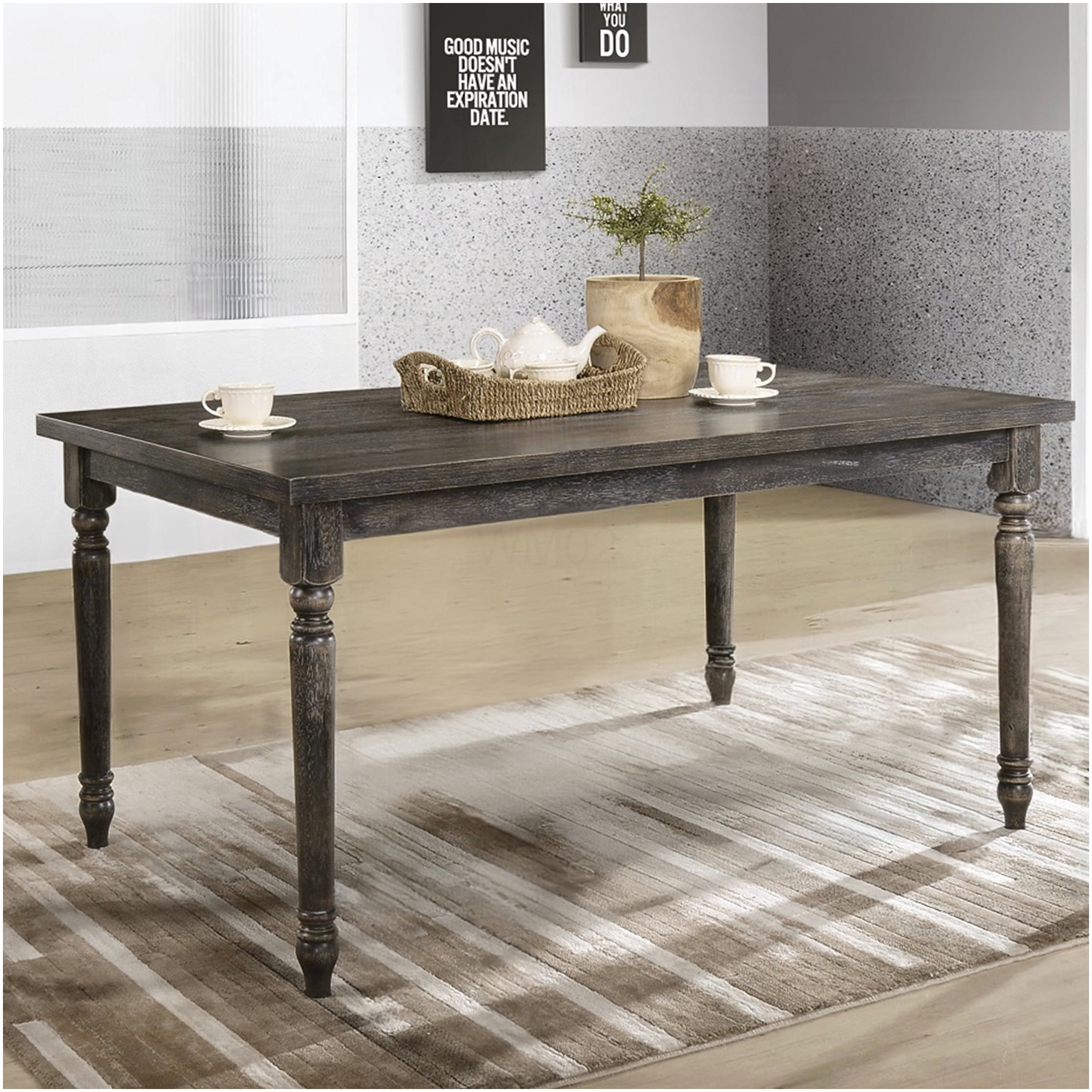 Weathered Grey Farmhouse Dining Table, 60 Inch Rustic Rectangular ...