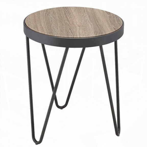 Weathered Grey Oak and Black End Table with Circular Top Design for Versatile Spaces