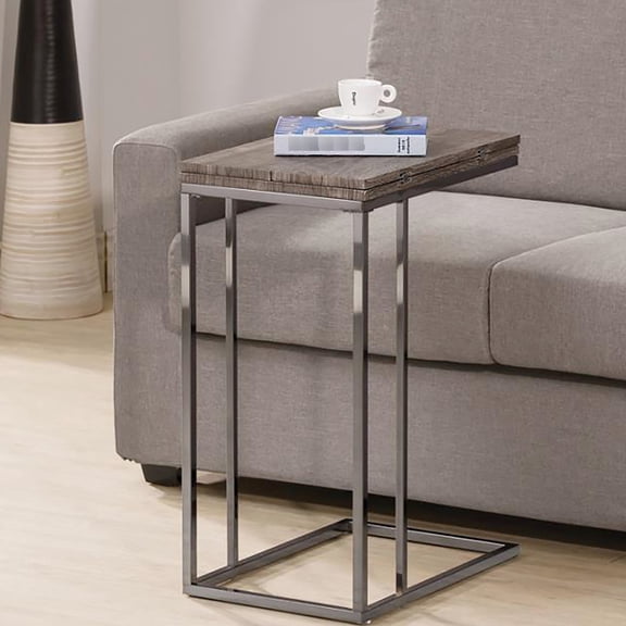 Weathered Grey Rectangular Folding Snack Table for Sofa Side in Industrial Home