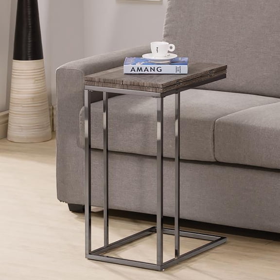 Weathered Grey Snack Table with Expandable Top - Sofa Side Table for Living Room