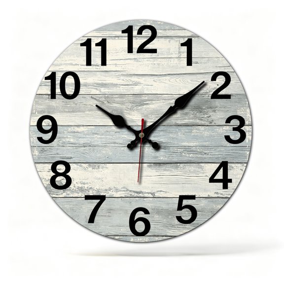 Weathered Grey Wood Plank Print 12 inch Silent Round Wall Clock, Coastal Farmhouse Bedroom