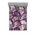 thumbnail image 1 of Weathered Leaves Fitted Sheet & Pillow Sham Set, Grunge Leaf Print Boho Vibes of Forest and Branches Tangled Look, Decorative Printed 3 Piece Bedding Decor, Calking, Violet Pale Tan Plum, by Ambesonne, 1 of 1