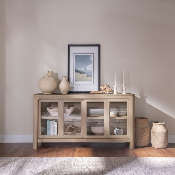 Weathered Mango Finish Sideboard with Glass Doors and Interior Shelving