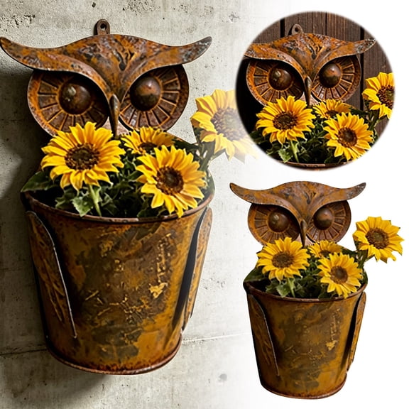 Weathered Metal Animal-Shaped Planter Pots Rustic Owl Design Succulent Cactus Holders Indoor Outdoor Farmhouse Yard Patio Decorative Flower Pots