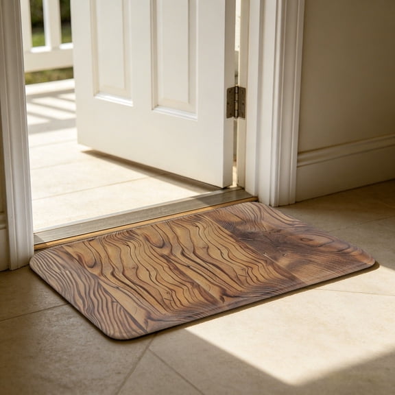 Weathered Natural Vertical Wood Plank Texture Brown Grain Knot Rustic Flannel Bath Mat, Bathroom Rug, 24"x36" Oversized Non-Slip Absorbent Floor Rug