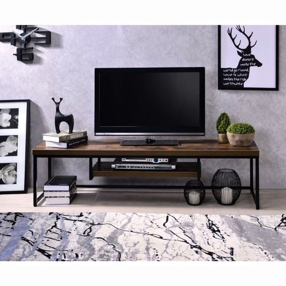 50" Tv Stand With Weathered Oak And Black Finish, 1-shelf Character Look,