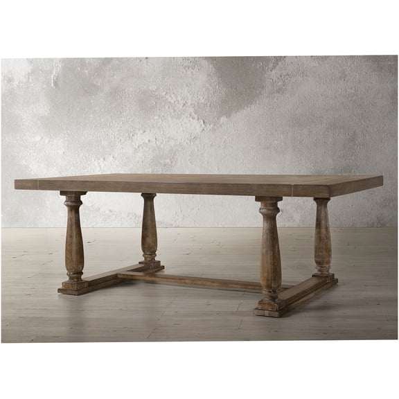 Weathered Oak Dining Table, Classic Trestle Design Solid Wood Kitchen Table for Dining Room