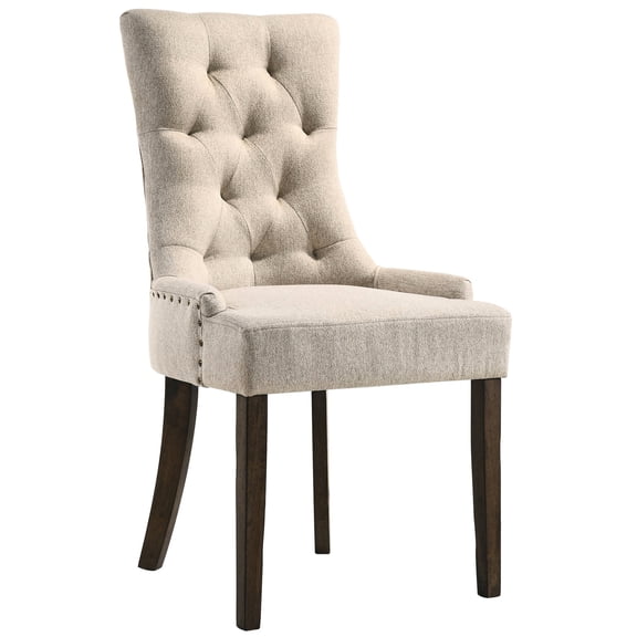 Weathered Oak Finish - Button Tufted Back Feature - Dining Area - Neutral Color Appeal Set of 2 Side Chairs