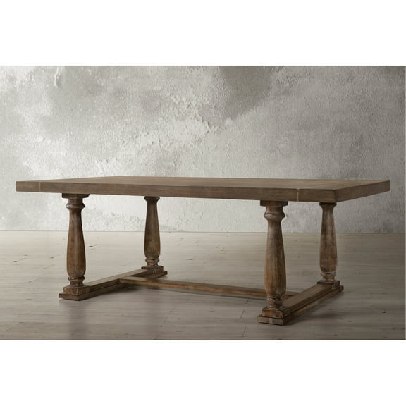 Weathered Oak Finish Dining - 3-inch Base Stability, 100lbs Weight Capacity, Elegant Trestle Design With Turned Posts Table Base, Timeless