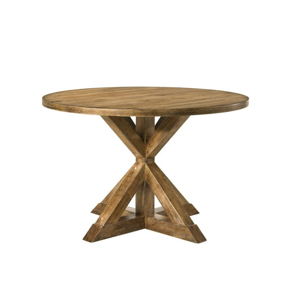 Weathered Oak Finish Dining Table - 48"x48"x30", 97lbs, 36mm Thick Wood Surface, 72mm Base With X Form Trestle 48"x48", 30" Tall, Wooden Top, Base, X-formed