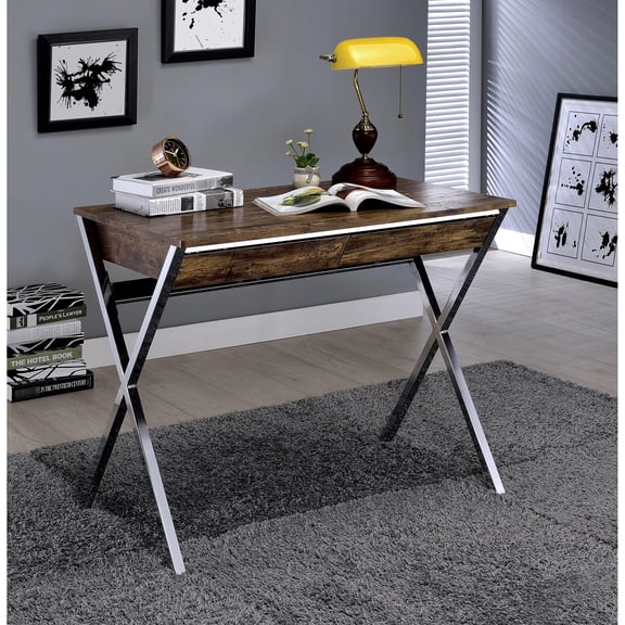 Weathered Oak Rectangular Desk | Ideal for Home Office, Organize Supplies Effectively | Sturdy Metal Tube Frame | Keep Workspace Clean