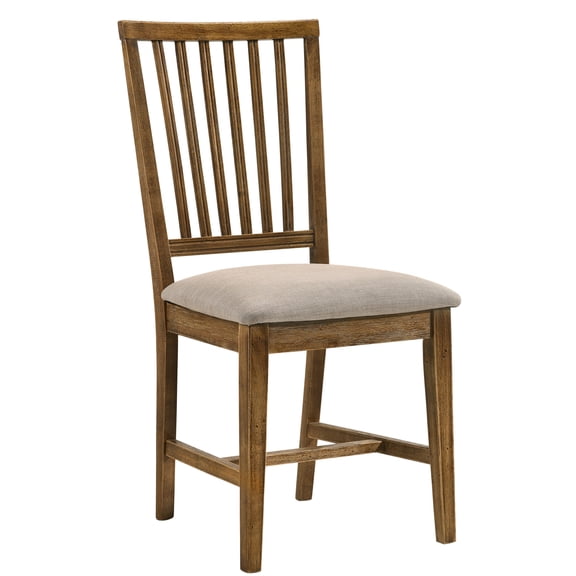 Weathered Oak Side Chairs ( Of 2) - Tan Linen Seat Padding & Design