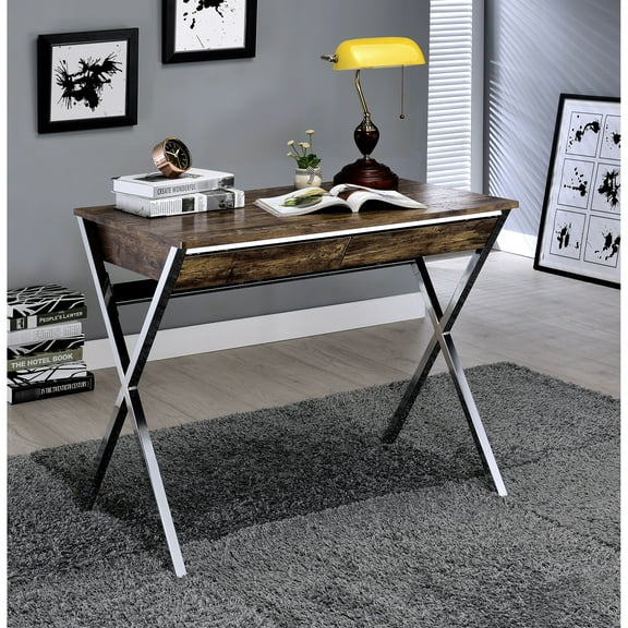 Weathered Oak Work Table With Construction And - Legs - Surface Modern Desk Accents Space