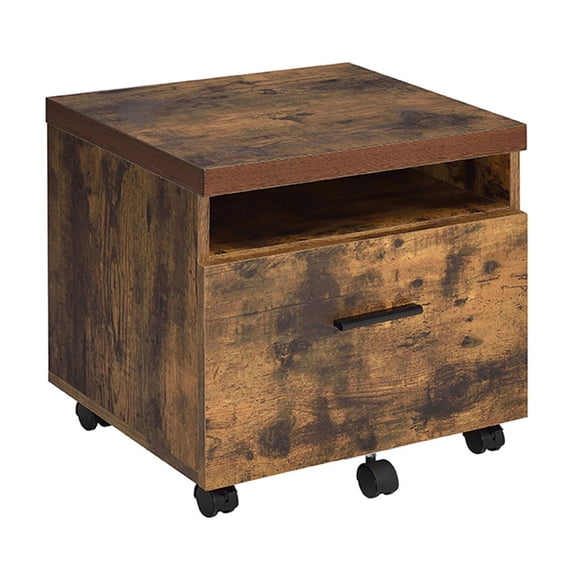 Weathered Oak and Black 1-Drawer File Cabinet Filing Cabinets + 1-2 Drawers + Black+Brown + Office + Shelves Included + Rustic + Wood+Metal