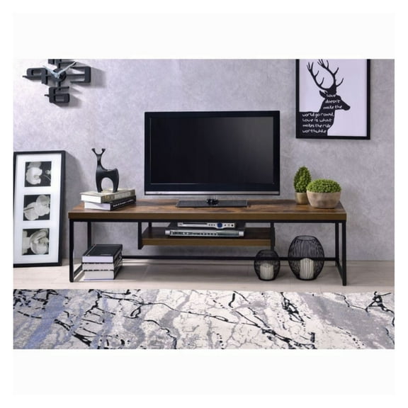 Weathered Oak and Black TV Stand with 1-Shelf 50-59 inches + Oak + Primary Living Space + 50 inches + Industrial + Paper Composite