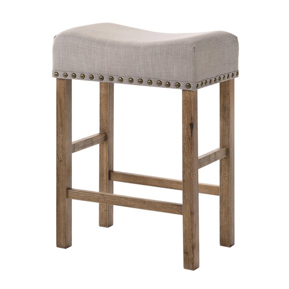 Weathered Oak and Tan Linen Stools / Comfortable Bedroom Seating
